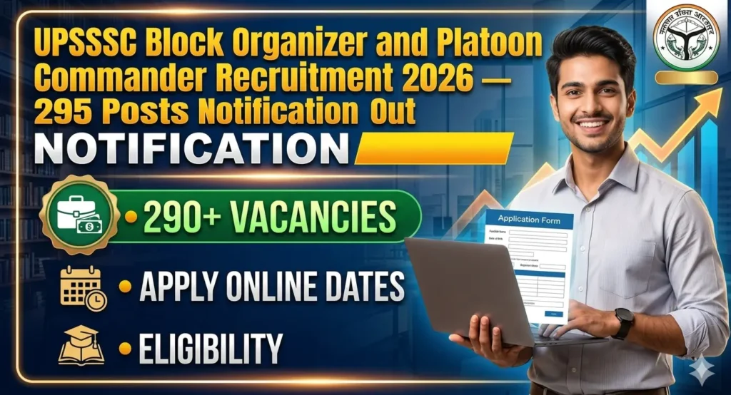 UPSSSC Block Organizer and Platoon Commander Recruitment 2026 brings 295 permanent posts. Apply online before July 6, 2026. Check salary and apply now.