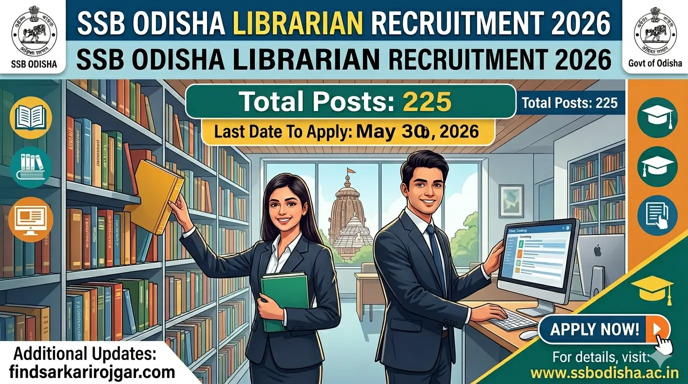 SSB Odisha Librarian Recruitment 2026 notification is out for 225 posts. Check the eligibility, in-hand salary, and apply online before May 30, 2026.