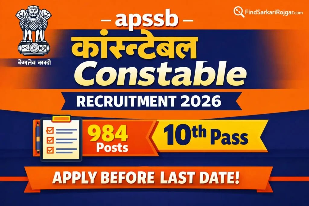 APSSB Constable Recruitment 2026 offers 984 posts. Apply online before April 20, 2026. Check eligibility, salary, and apply steps now.