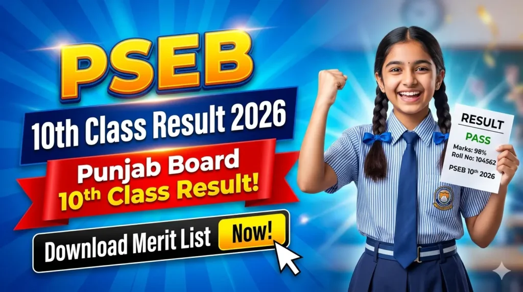 PSEB class 10th merit list 2026 is out today at 12:30 PM. Check the toppers name, your result status, passing marks, and download the scorecard online.