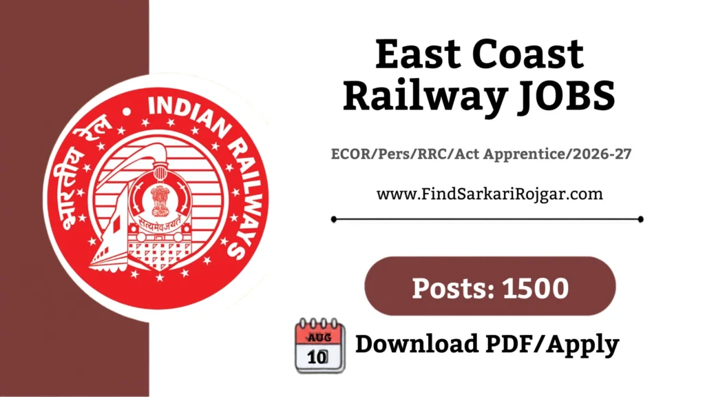  East Coast Railway RRC ECoR Apprentice Recruitment 2026 is out for 1599 slots. Check trade-wise vacancy, eligibility, merit process & apply online.
