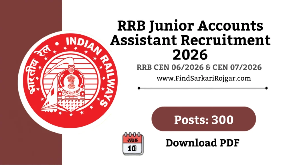 Apply for 300 RRB Junior Accounts Assistant Cum Typist (JAA) posts under RRB NTPC 2026. Check salary, typing test rules, and apply at rrbapply.gov.in.